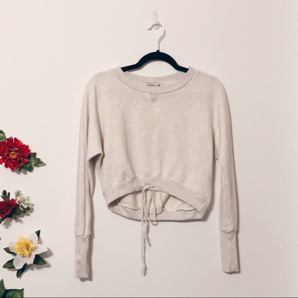 American Rag Cropped Tie Detail Sweatshirt